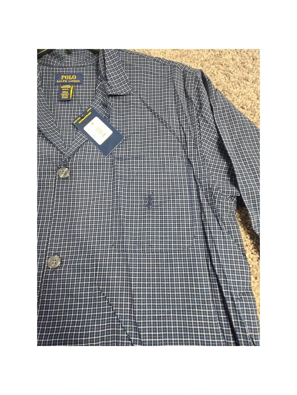 Polo Ralph Lauren Pajama Sleep Shirt Mens Long Sleeve Button Down Blue Sz Medium